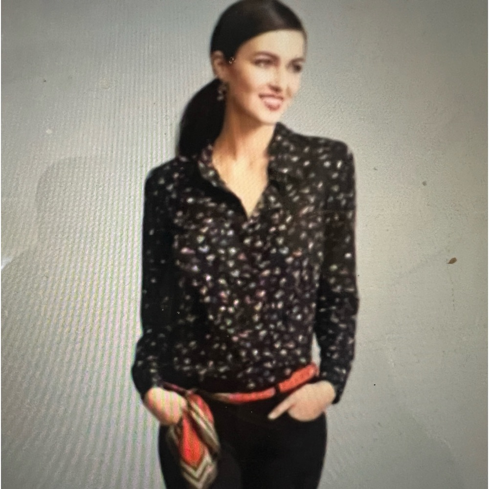 Cabi #3423 Ferris Black Printed Long Sleeve Button Down Career Blouse Large